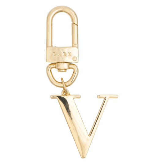 Dark Metal Letter Bag Charm Letter V Gold