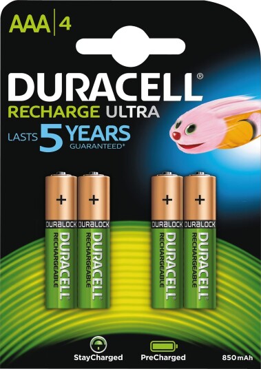 Duracell Recharge Ultra 4-pakning AAA Oppladbare Batterier NiMH 800 mAh