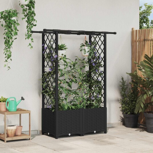 vidaXL Hevet Bed med Trellis og Tak Svart 124,5 x 40 x 136 cm PP