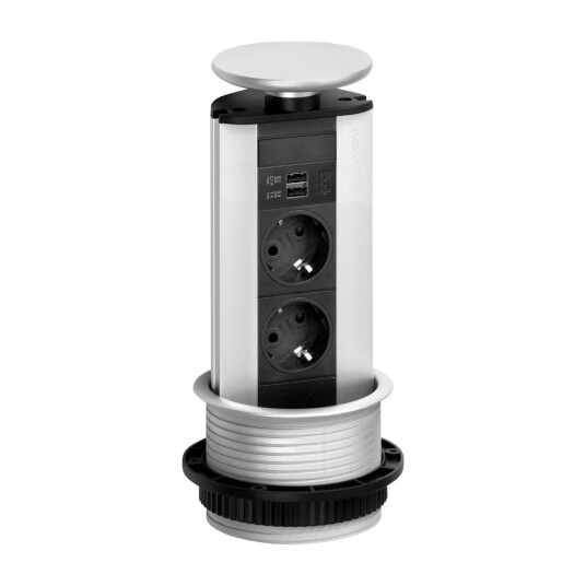 Evoline Port 2x Stikkontakt 2x USB Sølv