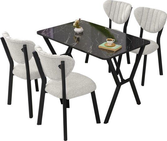 Krylor spisegruppe bord 110 cm + 4 stoler - Krem og Svart