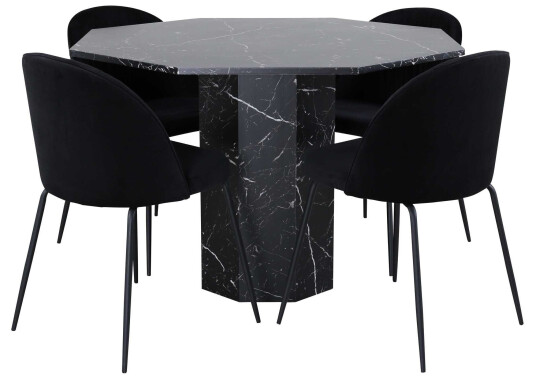 Venture Design Marbs & Wrinkles spisegruppe Svart/svart 4 stoler & bord 110 cm