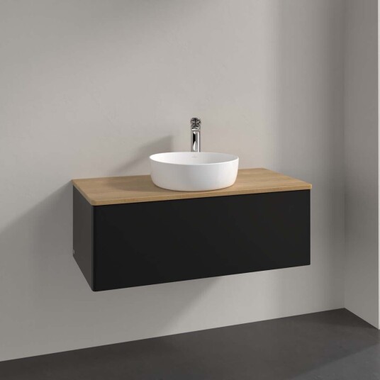 Villeroy & Boch Antao Servantskap med 1 skuff 100x50x36 cm u/lys Sort Matt/Eik Villeroy & Boch Antao Servantskap med 1 skuff 100x50x36 cm u/lys Sort Matt/Eik