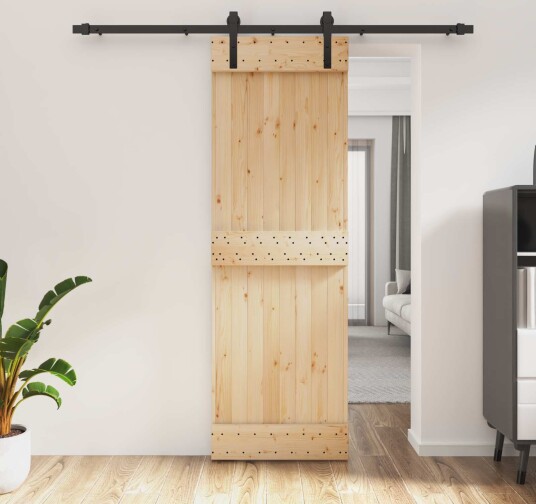 vidaXL Skyvedør Naturlig og svart 70 x 210 cm Massiv Furu Tre