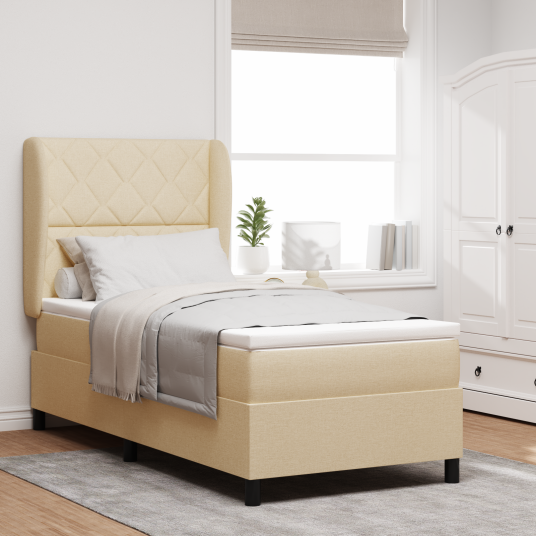 Krem Box Spring Seng med Madrass 90x200 cm Stoff