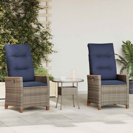  Recliner Hage Stol 2 pcs Grå og marineblå 64 x 57,5 x 112 cm