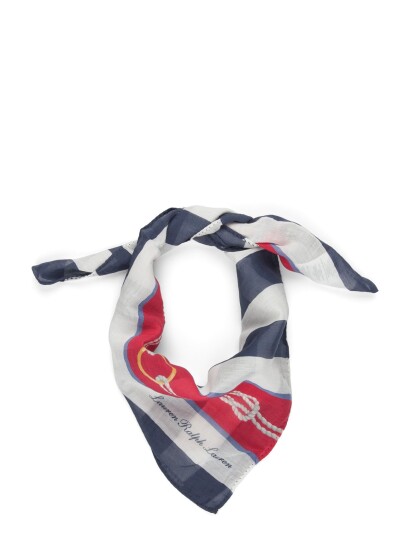 Lauren Ralph Lauren Rope Print Striped Cotton Silk Scarf Blue ONE SIZE Lauren Ralph Lauren Rope Print Striped Cotton Silk Scarf Blue ONE SIZE
