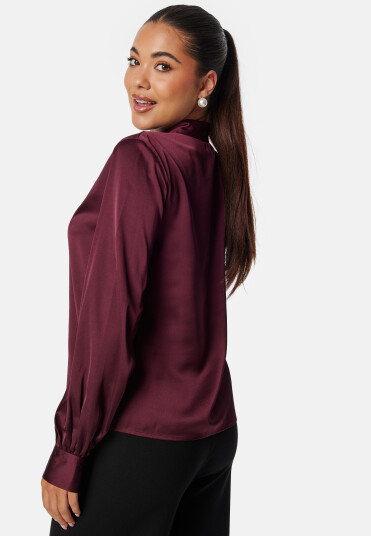 BUBBLEROOM Button Satin Blouse Wine-red XS