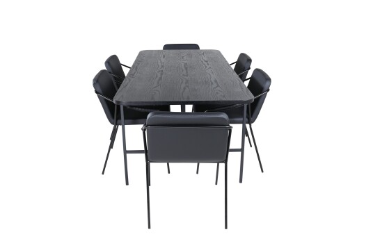 Venture Home Unos Spisegruppe 200 cm Rektangulær med 6 Tvist Stoler Sort