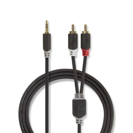 Nedis Stereo lydkabel | 3.5 mm Han | 2x RCA Han | Gull belagt | 2.00 m | Rund | Antrasitt | Boks