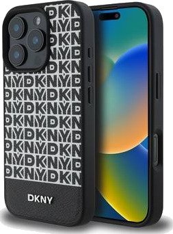 iPhone 16 Pro DKNY Repeat Pattern Bottom Stripe Deksel - MagSafe-kompatibel - Svart