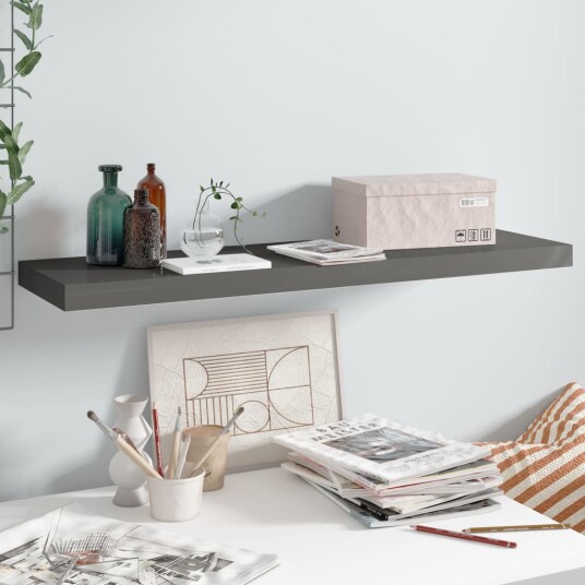 vidaXL Flytende vegghylle h?yglans gr? 90x23,5x3,8 cm MDF vidaXL Flytende vegghylle h?yglans gr? 90x23,5x3,8 cm MDF
