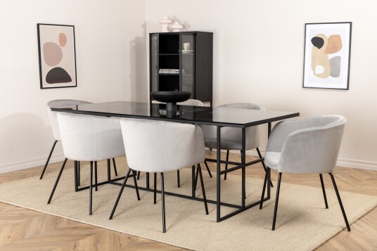 Venture Home Spisegruppe Leria 200 cm inkl. 6 Beraid Stoler Svart/Grå