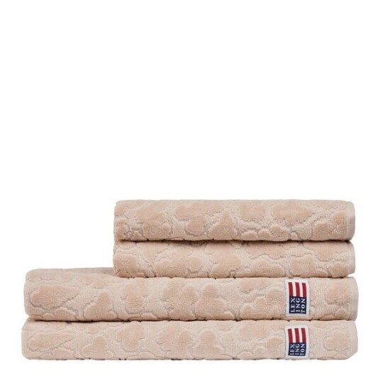 Lexington - Velour Jacquard bladmønstret håndkle 100x150 cm lys beige