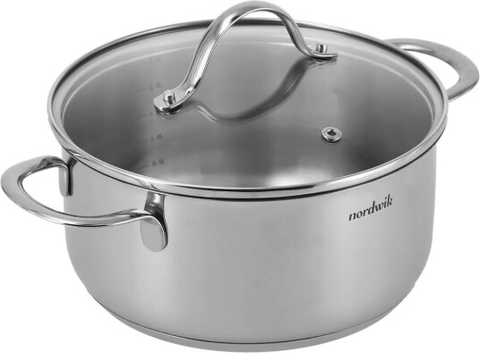 Nordwik gryte med glasslokk 2,5 liter Rustfritt stål Nordwik gryte med glasslokk 2,5 liter Rustfritt stål