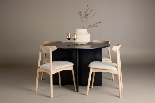 Rund spisegruppe Tyresö 120 cm rund med 4 Ven stoler - Svart/Whitewash