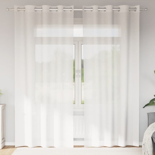 Voilegardiner med grommets 2 stk hvit 8721158551689