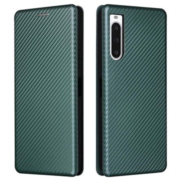 Sony Xperia 10 V Flip-deksel Karbonfiber Grønn