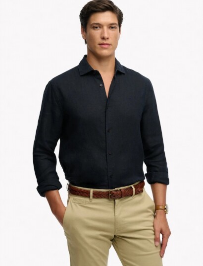 Superdry Riviera L/S Linen Shirt   Navy   XXXL