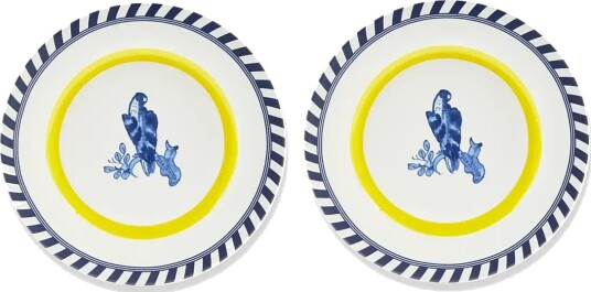 POLSPOTTEN Plates Bird Patterned Set 2   Yellow   Ø27X H2.4CM