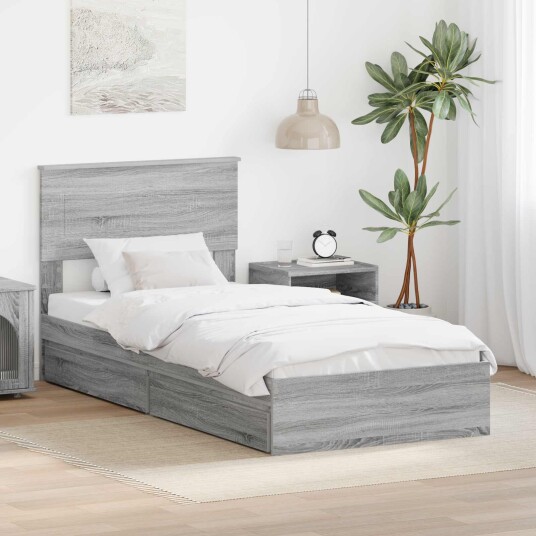 Seng med Oppbevaring Grå Sonoma 90 x 200 cm Konstruert tre