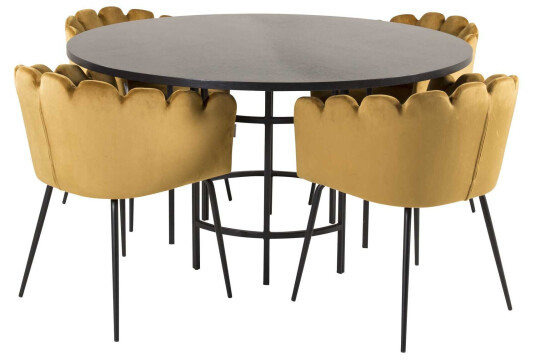 Venture Design Copenhagen & Limhamn spisegruppe Svart/gul 4 st stoler & bord 140 cm