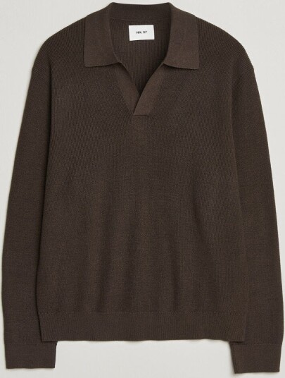 NN07 Hope Cotton/Cashmere Rib Knitted Polo Brown