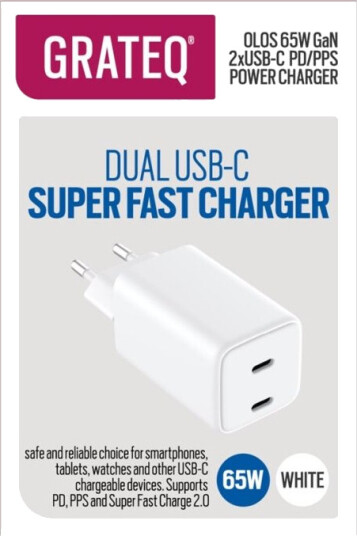 Olos Verkkovirtalaturi Pd/Pps 2Xusdb-C Gan 65W