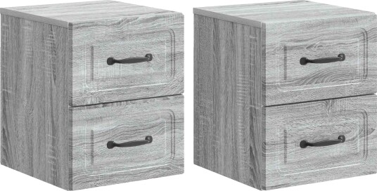 Vegghengt Nattbord med skuff 2 pcs Grå sonoma 34,5 x 33 x 40 cm