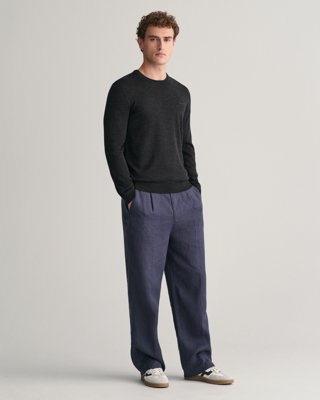 Genser med rund hals i merinoull DARK CHARCOAL MELANGE M