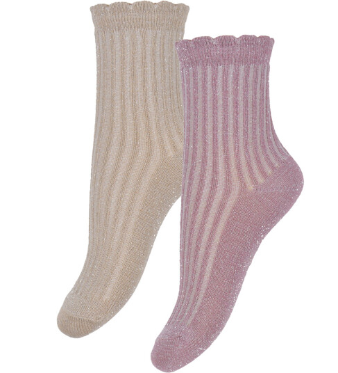 Minymo Sokker 2 pack Dusky Orchid m. Glitter Minymo 19/22 Sokker Beige Lilla Rosa 19 22