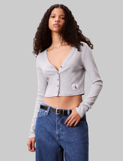 Calvin Klein Jeans A-Ls Woven Label 2X2 Cotton Rib - Grey - XL