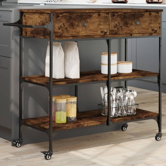 Kjøkkentralle røkt eik 105x42x95 cm konstruert tre 842378 Kjøkkentralle røkt eik 105x42x95 cm konstruert tre 842378
