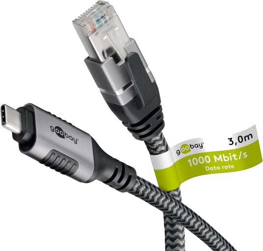 Goobay USB-C 3.1 > RJ45 ST-ST 3m Ethernet-Kabel Schwarz-Silber