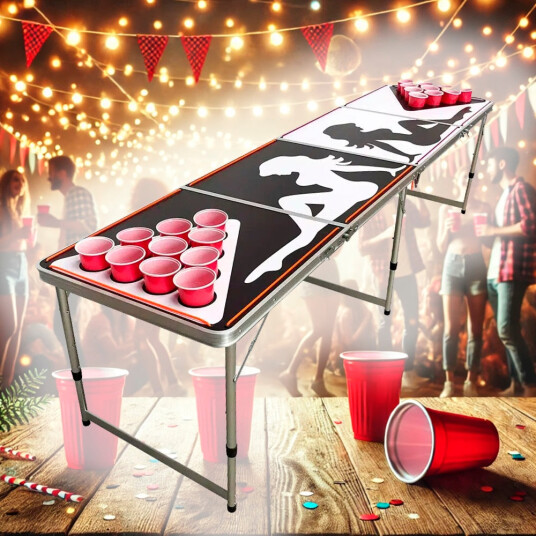 Beer Pong-bord med lys kopper og baller inkludert sammenleggbart