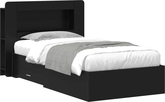  Sengeramme med oppbevaring Svart 75 x 190 cm Konstruert tre