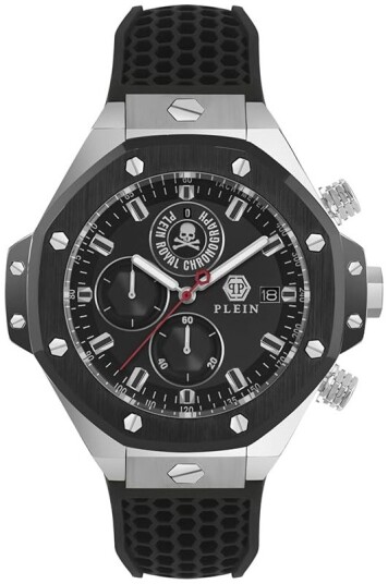 Philipp Plein Herreklokke PWLFA0225 Newness Sort/Gummi Ø45 mm Philipp Plein Herreklokke PWLFA0225 Newness Sort/Gummi Ø45 mm