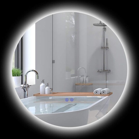 Baderomsspeil med belysning Ø60 cm veggspeil med 3 lysfarger IP44 berøringsbryter minnefunksjon antidugg