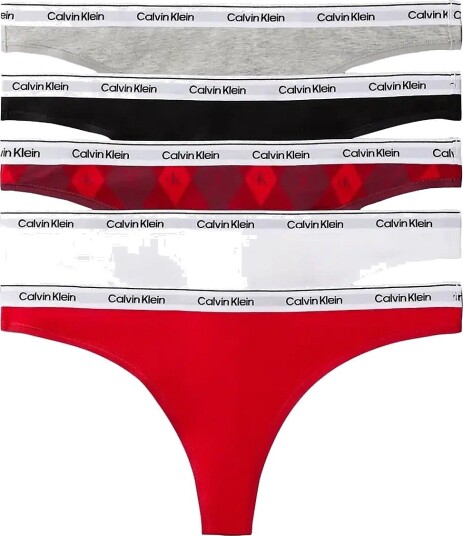 Calvin Klein Thong 5 Pk BLACK GREY HEATHER ARGYLE 25 ESTABL M