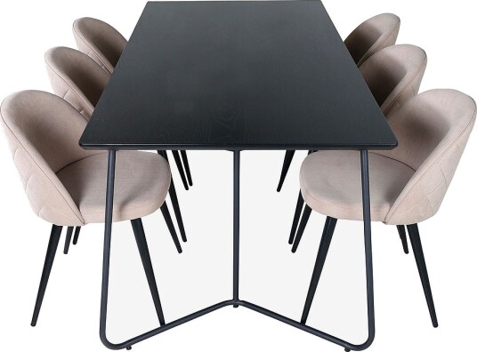 Venture Home   Spisegruppe Petra med 6 spisestoler Velvet Stitches   Svart
