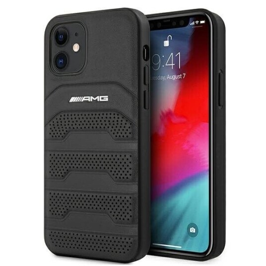 Mercedes AMG Lærdeksel i Svart for iPhone 12 Mini med Pregete Linjer