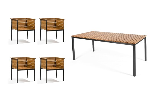 Skargaarden Häringe spisegruppe Teak med svarte detaljer 4 lenestoler & bord 170x85 cm