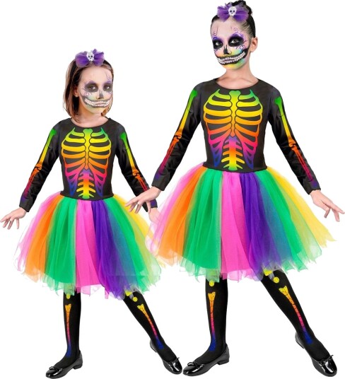 Fargerikt Day of the Dead Skjelettkostyme til Jente 5 7 ÅR Fargerikt Day of the Dead Skjelettkostyme til Jente 5 7 ÅR