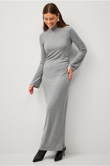 Ellos Collection Strikket kjole med sidedrapering Grå