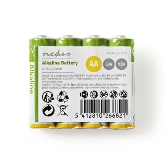 Nedis Alkaline Batteri AA | 1.5 V DC | 4-krympepakning Nedis Alkaline Batteri AA | 1.5 V DC | 4-krympepakning