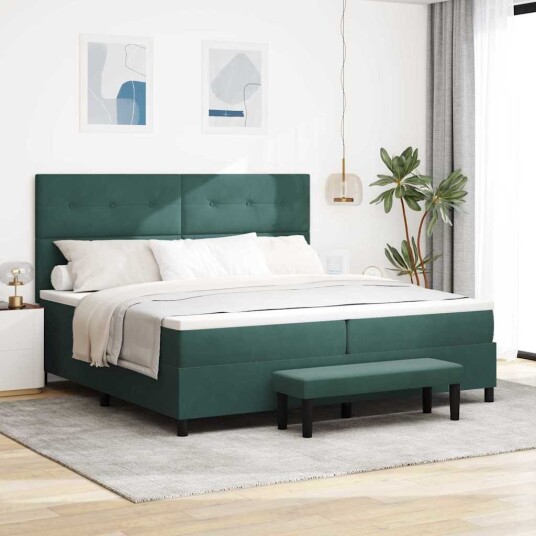 Box Spring Seng med madrass & benk Mørkegrønn 200x200 cm Fløyel Box Spring Seng med madrass & benk Mørkegrønn 200x200 cm Fløyel