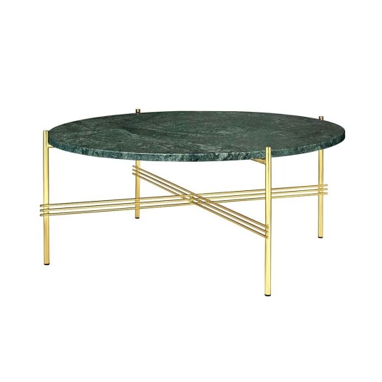 Gubi TS Salongbord 80 cm Messing / Grønn Guatemalamarmor