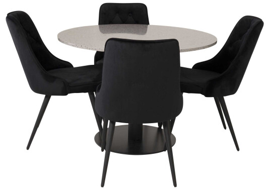 Venture Design Razzia & Velvet spisegruppe Grå/svart 4 st stoler & bord 106 cm