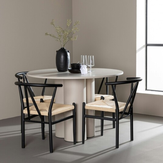 Olivia Spisegruppe 110 cm Rund med 4 Alfons stoler Beige/Svart