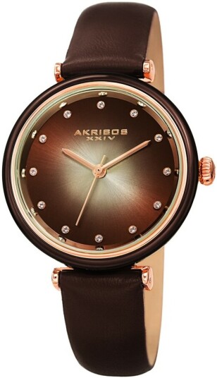 Akribos XXIV Dameklokke AK1035BR Crystal Brun/Lær Ø34 mm